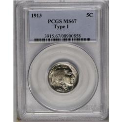 	1913 5C Type One MS67 PCGS. Well struck with glowing l 1913