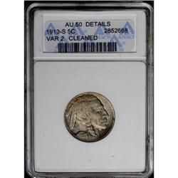 	1913-S 5C Type Two--Cleaned--ANACS. AU50 Details. A ha 1913-S