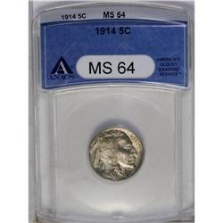 	1914 5C MS64 ANACS, light tan-gold and steel-blue toni 1914