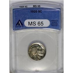 	1920 5C MS65 ANACS. Tan and powder-blue envelop this u 1920