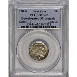 	1920-S 5C Buffalo Nickel--Deteriorated Mintmark--MS62 1920-S