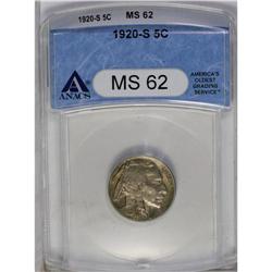 	1920-S 5C MS62 ANACS. Well known as one of the premier 1920-S