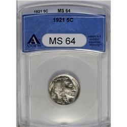 	1921 5C MS64 ANACS. A well struck and untoned Choice n 1921