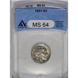 	1921 5C MS64 ANACS. Lustrous surfaces show pastel gold 1921