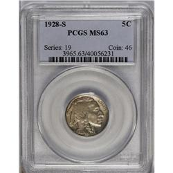 	1928-S 5C MS63 PCGS. Select steel-gray surfaces, parti 1928-S