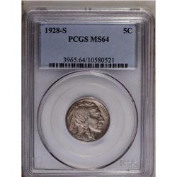 	1928-S 5C MS64 PCGS. Well struck and satiny, with plea 1928-S