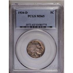 	1934-D 5C MS65 PCGS. Shimmering, almost reflective sur 1934-D