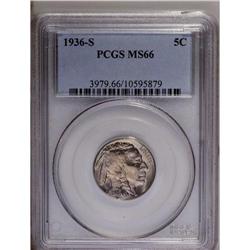 	1936-S 5C MS66 PCGS. Pale gold toning highlights this 1936-S