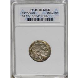 	1937-D 5C Three-Legged--Scratched--ANACS. XF40 Details 1937-D