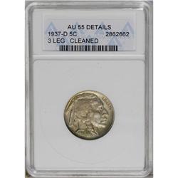 	1937-D 5C Three-Legged--Cleaned--ANACS. AU55 Details. 1937-D