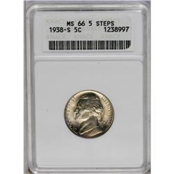 	1938-S 5C MS66 5 Steps ANACS. A well struck Premium Ge 1938-S