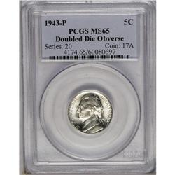 	1943-P 5C Doubled Die Obverse MS65 PCGS. FS-029. The d 1943-P