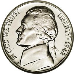 	1942-P 5C Type 2 PR66 Cameo NGC. Cameo proofs of the 1 1942-P