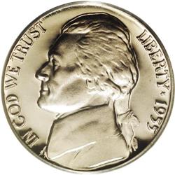 	1955 5C PR68 Deep Cameo PCGS. Magnificent white-on-bla 1955