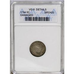 	1794 H10C --Damaged--ANACS. VG8 Details. V-1, LM-1, R.6 1794