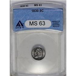 	1830 H10C MS63 ANACS. V-3, LM-4, R.2. Plum-gray and aq 1830