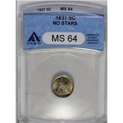 	1837 H10C Large Date (Curl Top 1) MS64 ANACS. A lustro 1837