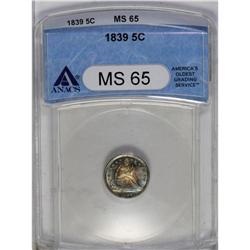 	1839 H10C No Drapery MS65 ANACS. V-2, Breen-3013. This 1839