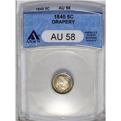 	1840 H10C Drapery AU58 ANACS. Brilliant centers transi 1840