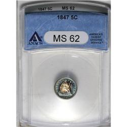 	1847 H10C MS62 ANACS. Concentric rings of cobalt-blue, 1847