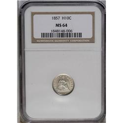 	1857 H10C MS64 NGC. Silver-gray surfaces display frost 1857