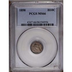 	1858 H10C MS66 PCGS. Dappled sea-green, gold, and ruby 1858