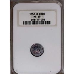 	1858-O H10C MS65 NGC. Forest-green and plum-red toning 1858-O