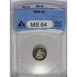 	1864 H10C MS64 ANACS. Sea-green and olive-gold toning 1864