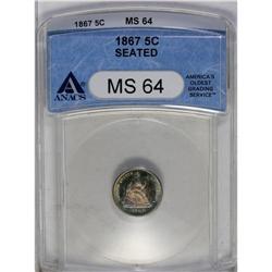 	1867 H10C MS64 ANACS. Ice-blue and olive-gold surround 1867