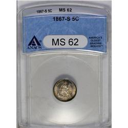 	1867-S H10C MS62 ANACS. This better date half dime exh 1867-S