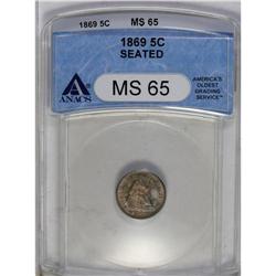 	1869 H10C MS65 ANACS. Dusky orange-red and electric-bl 1869