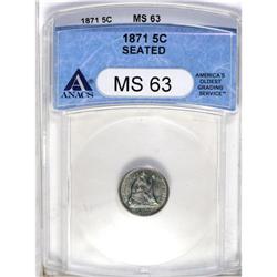 	1871 H10C MS63 ANACS, deep sea-green, ruby, and orange 1871