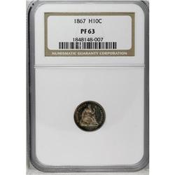 	1867 H10C PR63 NGC. Splotches of cobalt-blue, lavender 1867