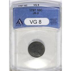 	1797 10C 13 Stars VG8 ANACS. JR-2, R.4. The legends an 1797