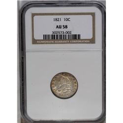 	1821 10C Large Date AU58 NGC. JR-1, R.2. Star 8 almost 1821