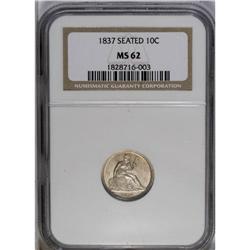 	1837 10C Small Date MS62 NGC. Golden-brown and gunmeta 1837