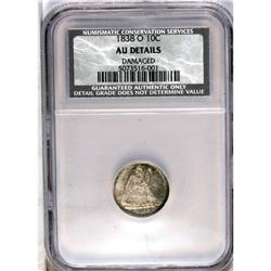 	1838-O 10C No Stars--Damaged--NCS. AU Details. Dappled 1838-O