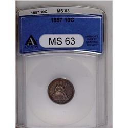 	1857 10C MS63 ANACS. Nicely struck, with sharp detail 1857