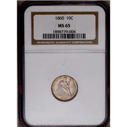 	1860 10C MS65 NGC. The initial P-mint issue with Legen 1860