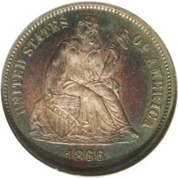 	1866 10C MS66 NGC. An elusive Mint State example, and 1866