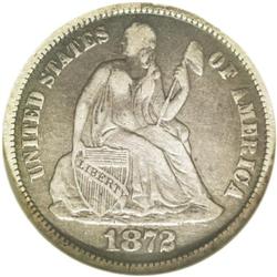 	1872-CC 10C VF25 NGC. The 1872-CC dime, with a mintage 1872-CC