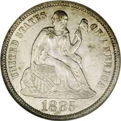 	1885-S 10C AU58 NGC. A key mintmarked Seated dime that 1885-S