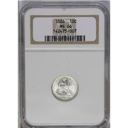 	1886 10C MS66 NGC. An intense frosty sheen illuminates 1886