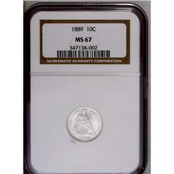 	1889 10C MS67 NGC. A Superb Gem with frosty silver sur 1889