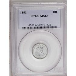 	1891 10C MS66 PCGS. This last-year-of-issue Seated dim 1891