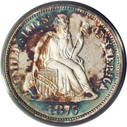 	1875 10C PR67 Cameo PCGS. A Superb Cameo proof with mo 1875