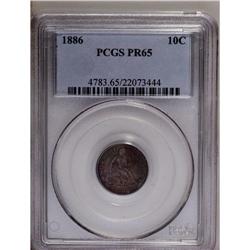 	1886 10C PR65 PCGS. Superbly toned in shades of violet 1886