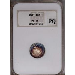 	1888 10C PR65 NGC. Rich ocean-blue and rose-red toning 1888