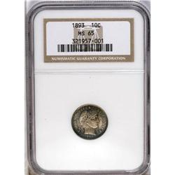 	1893 10C MS65 NGC. Cobalt-blue, lavender, and gray pat 1893