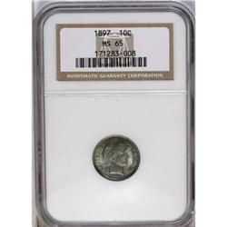 	1897 10C MS65 NGC. Glowing luster underlies bluish-gra 1897